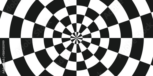 Background pattern striped black and white color Distorted. Technology rounded optical illusion wallpaper