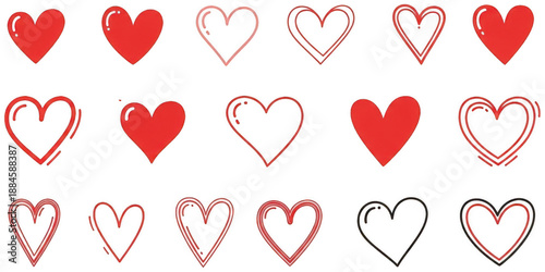 Red Heart png Cute Love cutout Romantic Symbol png Hand Drawn heart cutout Outline Shape png Doodle Icon cutout Graphic Element png Valentine Heart cutout isolated transparent background image