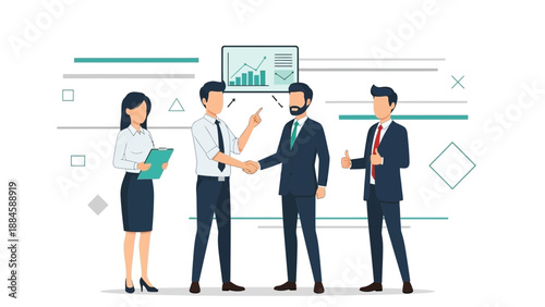 Business handshake agreement, successful teamwork, office meeting, business growth graph