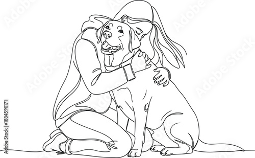 a Young Woman Hugging Her Loyal Labrador Retriever Dog Expressing Friendship and Love for Pets