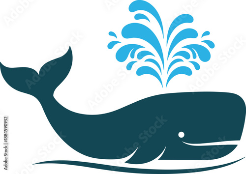 Cute Dark Blue Sperm Whale Vector Illustration Spouting Water From Its Blowhole Isolated On A Plain White Background