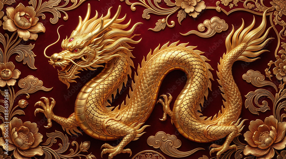 Fototapeta premium luxury red and gold chinese snake new year background with copy space for text, snake year
