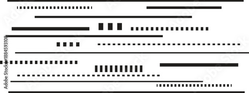 Abstract pattern of horizontal lines with varying styles and lengths on a white background