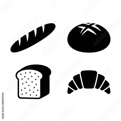 minimalist bakery bread assortment silhouette icons