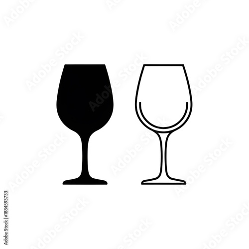 minimalist wine glass silhouette and outline icon set