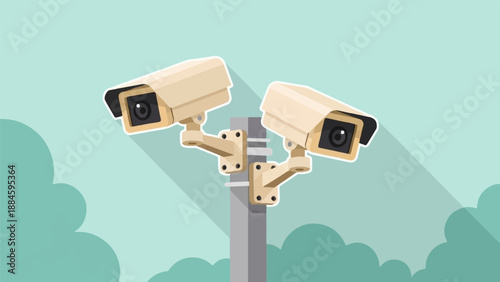 Two surveillance cameras mounted on a pole