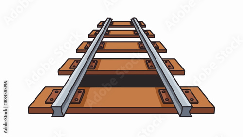 Perspective view of straight railway tracks with wooden sleepers