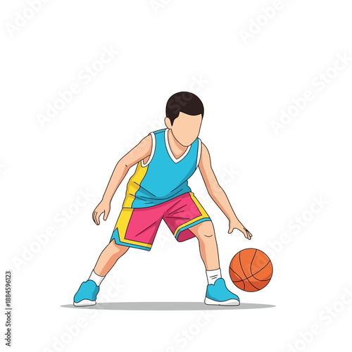 Young Boy Dribbling Basketball - Athletic Kid Playing Sports