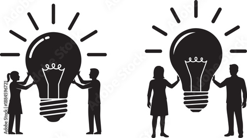 Idea light bulb teamwork solution silhouette vector