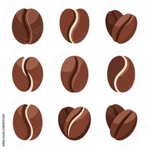 Coffee Beans Collection: Isolated Roasted Arabica Seeds on White Background