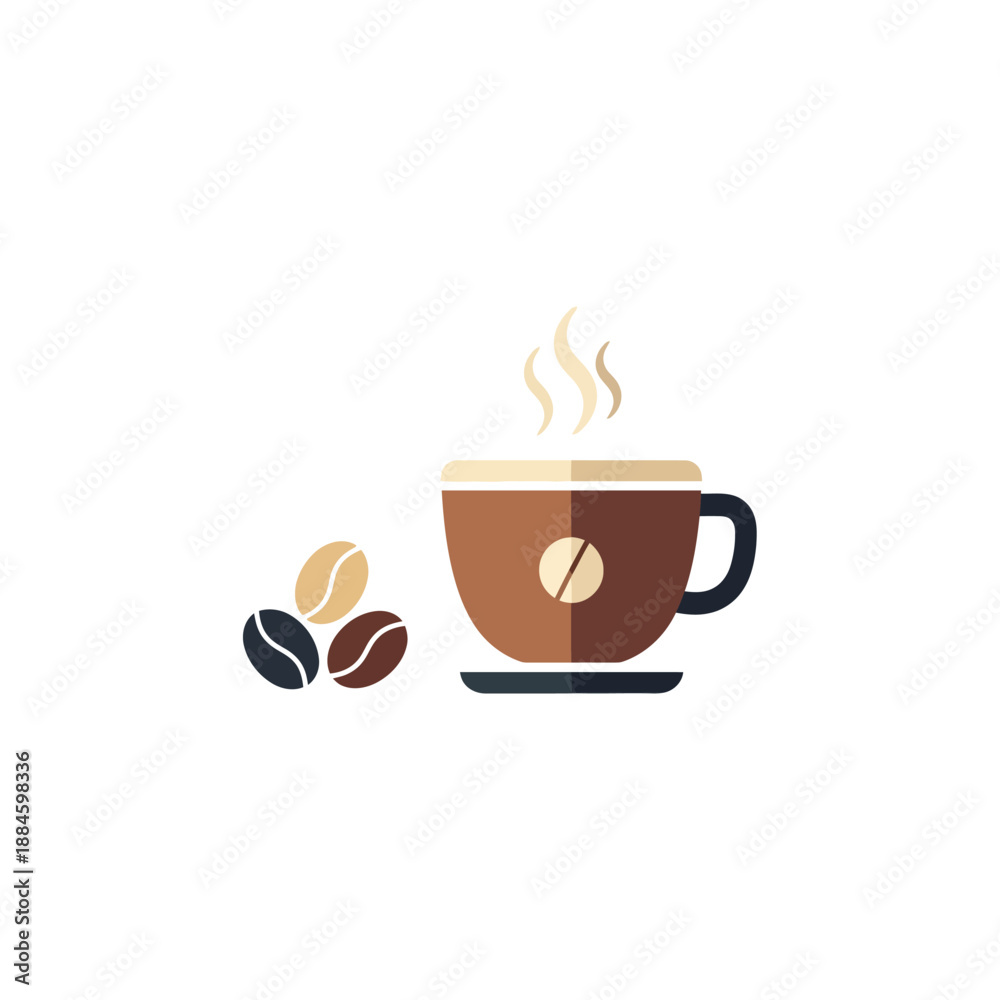 Obraz premium Hot Coffee Cup with Beans - Flat Design Icon