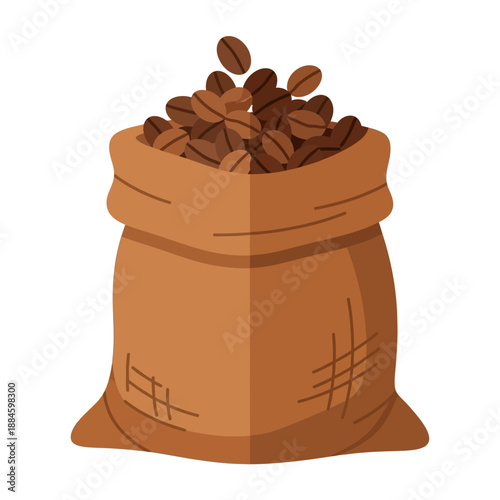 Burlap Sack Overflowing with Roasted Coffee Beans