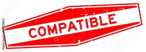 Grunge red compatible word hexagon rubber seal stamp on white background