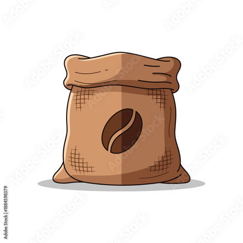 Brown Burlap Coffee Sack with Bean Icon, Isolated on White Background, Vector Illustration