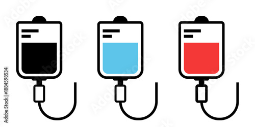 IV drip icons set. Vector flat icons isolated on white background.