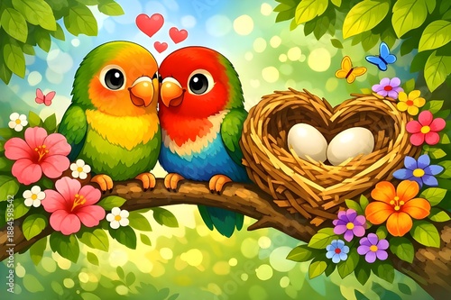 two birds on a branch