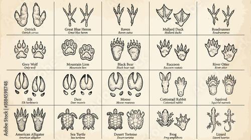 Field Guide to Animal Tracks – 25 Labeled Footprint Illustrations for Wildlife Identification, Nature Education, and Outdoor Tracking Reference Use