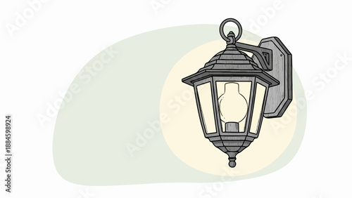 Rustic wall lantern with hexagonal glass panels emits soft light