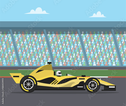 Formula racing sport car on race circuit in flat style. Vector stock
