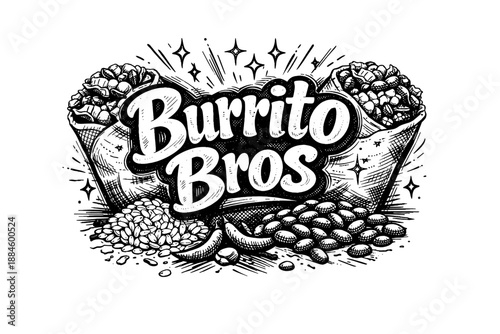 Burrito Bros logo with Mexican food ingredients in a hand-drawn sketch style