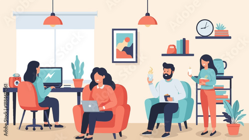 People working and relaxing together in a modern indoor space