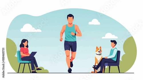 People and dog enjoying outdoor activities under a cloudy sky