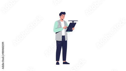 Man in Lab Coat Holding Clipboard, Medical Analysis