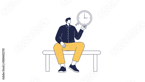 Man Holding Clock, Waiting Time Concept, Minimalist Illustration