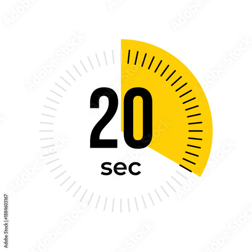 20 Second Timer, clock, stopwatch, Countdown timer, cooking time icon. Twenty second dial. Blue color isolated symbol. Vector illustration