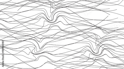 Abstract monochrome pattern with dynamic intersecting wavy and straight lines creating a complex visual texture