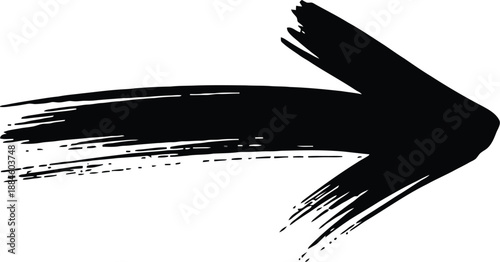 A simple black brushstroke arrow pointing to the right on a white background