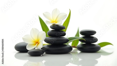 Zen Spa Black Stones With White Flowers Calm Wellness Background
