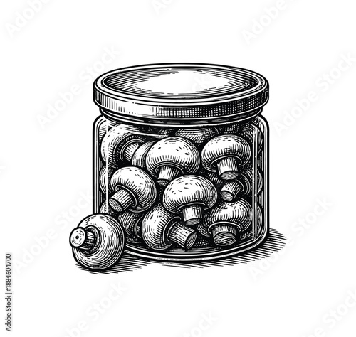 Pickled Mushrooms in Glass Jar – Vintage Food Preservation Line Art