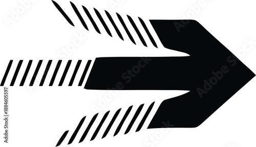 A simple black arrow icon with speed lines indicating direction and movement
