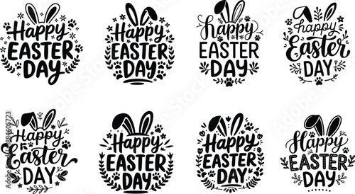 Happy Easter Day typography vector set. Hand drawn lettering collection