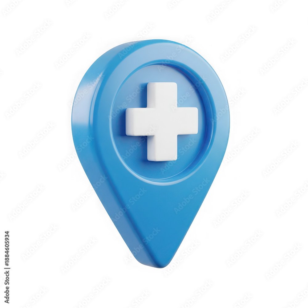 Obraz premium Medical location marker with plus symbol isolated on transparent background