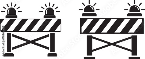 Traffic barrier silhouette with lights on construction