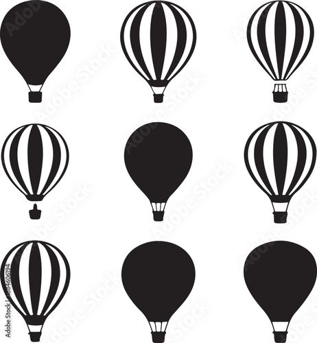 Hot air balloons in various designs and patterns
