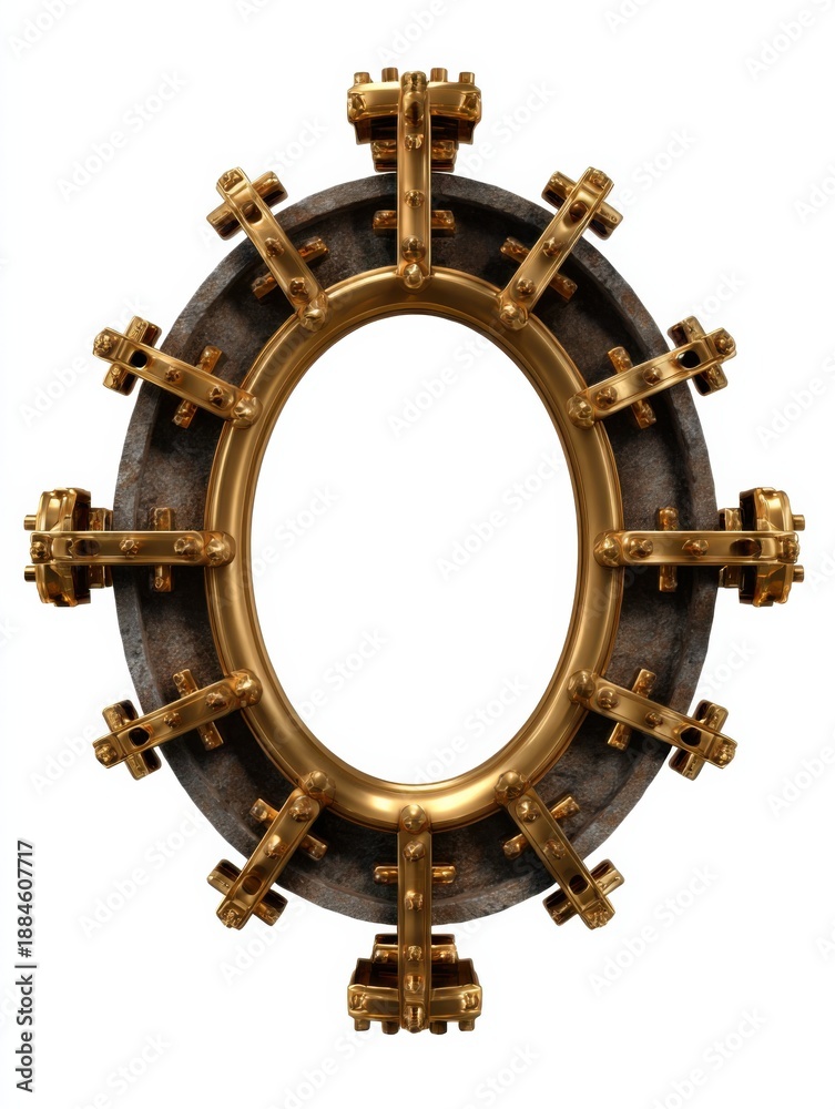 Fototapeta premium Steampunk brass gear frame with oval centerpiece