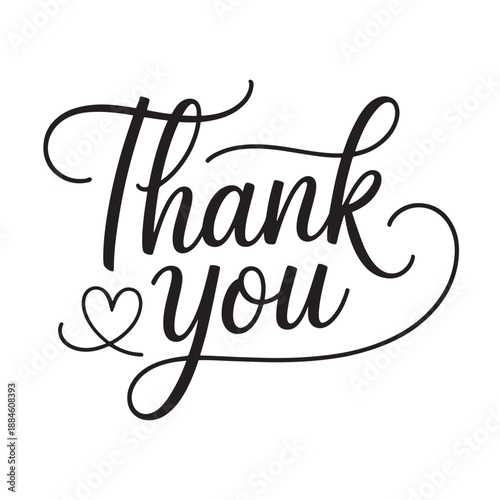 Thank you handwritten calligraphy lettering with heart flourish