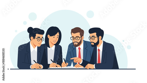 Business Team Collaborating on Project, Signing Documents