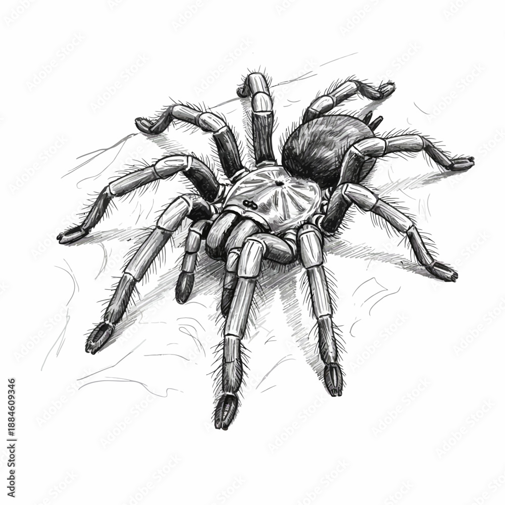 Fototapeta premium Realistic vector illustration of a tarantula spider, detailed view of its hairy body and legs, suitable for zoology and nature documentaries. 