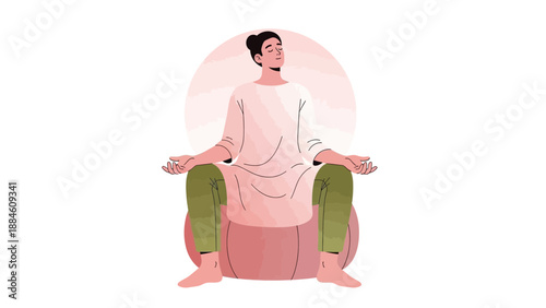 Man Meditating in Lotus Pose on Beanbag, Calm Mind, Inner Peace, Wellness