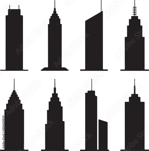 set of city skyscraper silhouettes