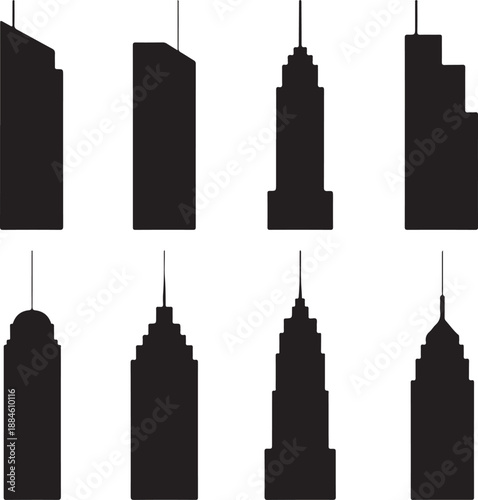 set of city skyscraper silhouettes