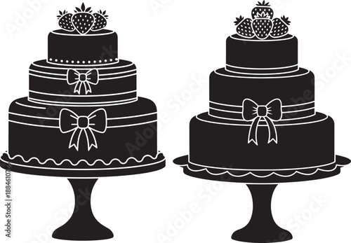 Two triple tiered cake dessert silhouette art