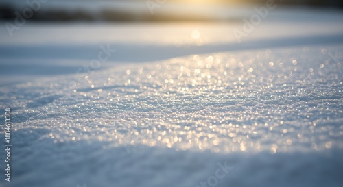 冬の早朝に降り積もった純白の雪が暖かく柔らかな陽光を浴びてキラキラと輝き美しい光景を織りなす繊細な自然の芸術写真クローズアップで捉えられた冬の魅力的な雪景色. AI Generated
