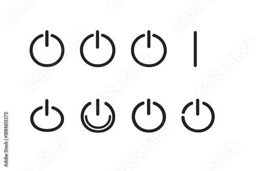 Power Icons Set: Featuring on, off, standby, reset, energy, switch, button, and controls.