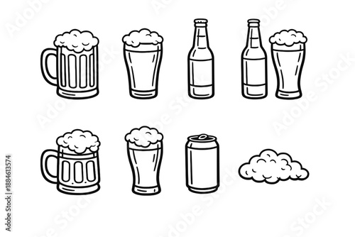 Beverage and drink icon set. Featuring beer, mug, glass, bottle, foam, alcohol, beverage, lager and more.