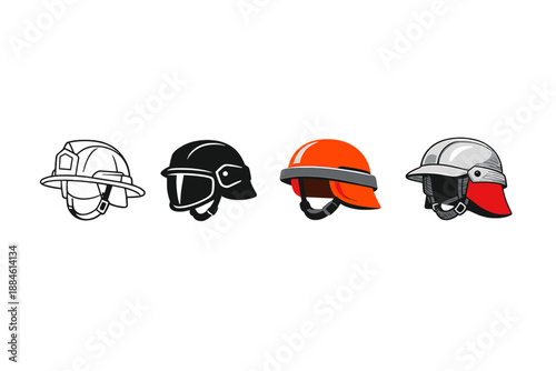 Safety and Protection Icon Set: Helmet, Firefighter, Construction, Sport, Motorcycle, Security, Cycling, Racing
